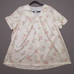 Vanity‎ Fair Womens 1X Floral Short Sleeve Button Front Sleep Top